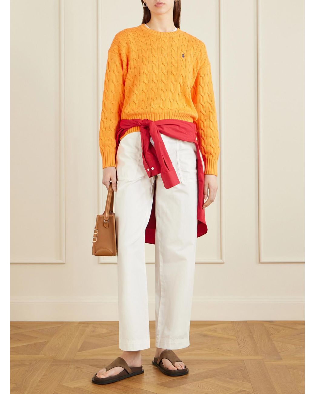 Polo Ralph Lauren Orange Cotton Cable-Knit Sweater