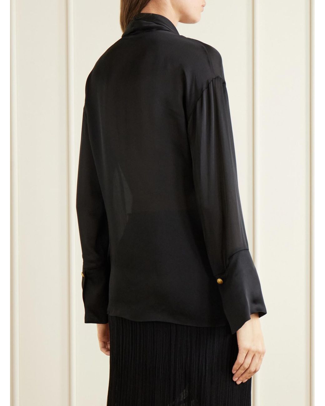 Balmain Black Knotted Silk Shirt