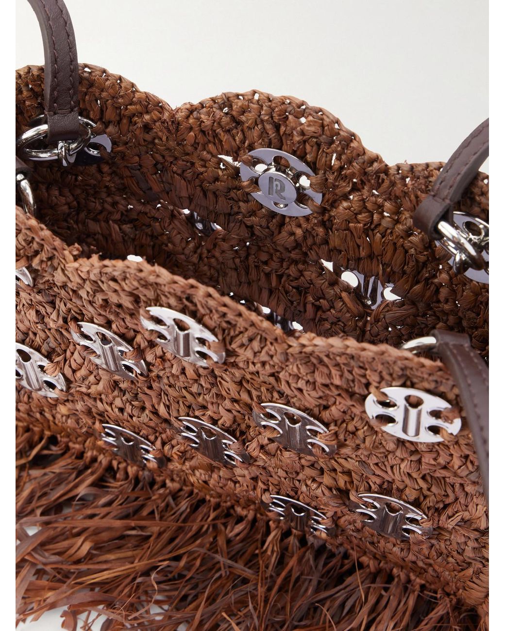 Rabanne Brown Embellished Raffia Shoulder Bag