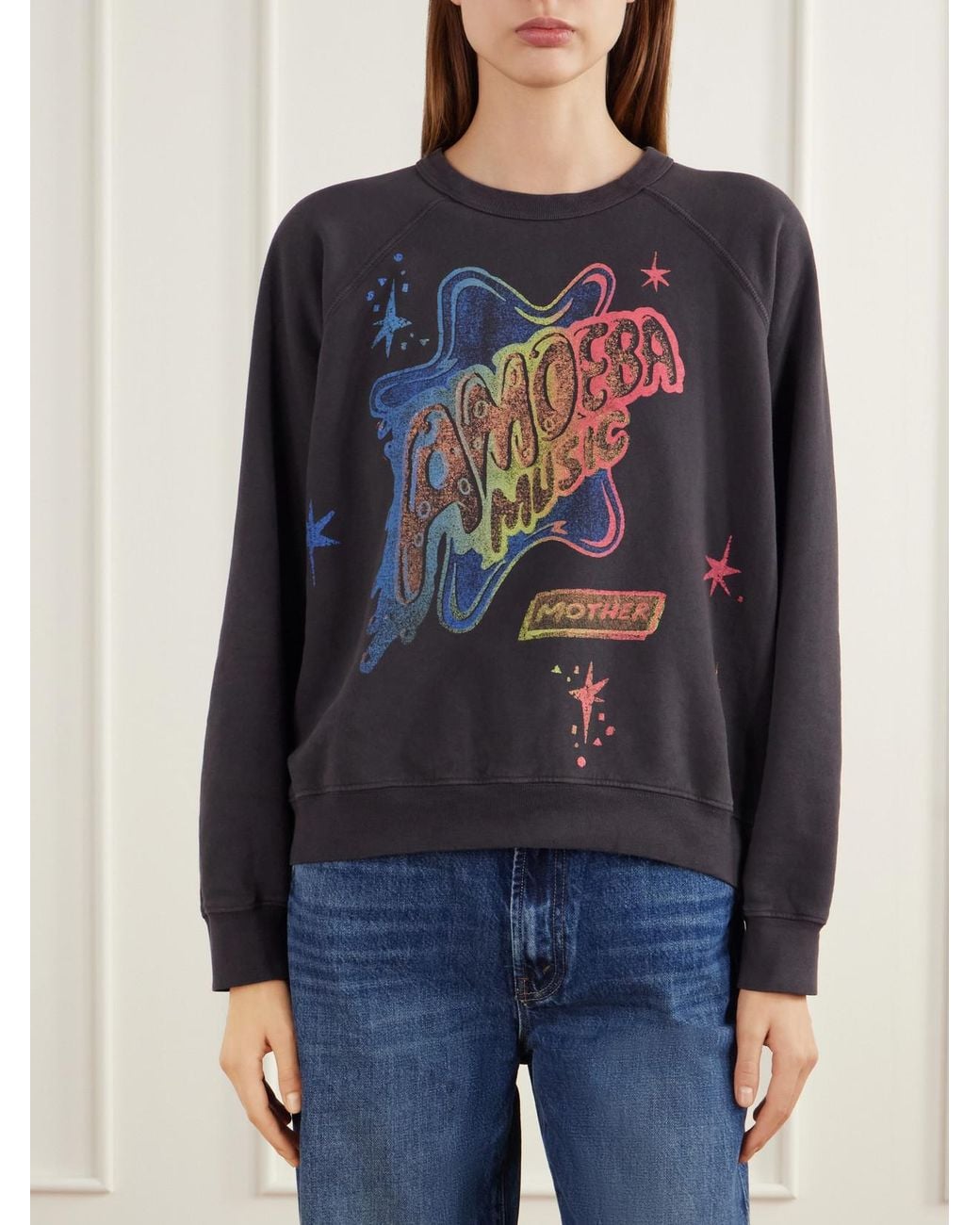 Mother Black Biggie Concert Printed Cotton-Jersey Sweatshirt