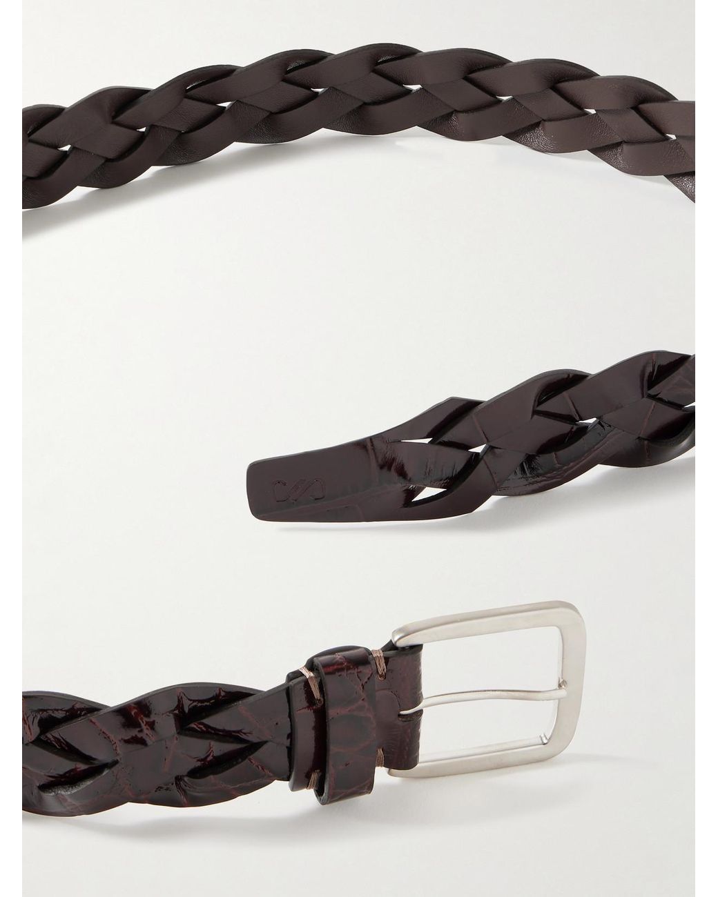 Avant Garde Braided Leather statement Belt Women Black Brown Croc edgy vintage Vintage Woven Braided Leather Belt~ Embossed Croc Look~ Boho  main image 2
