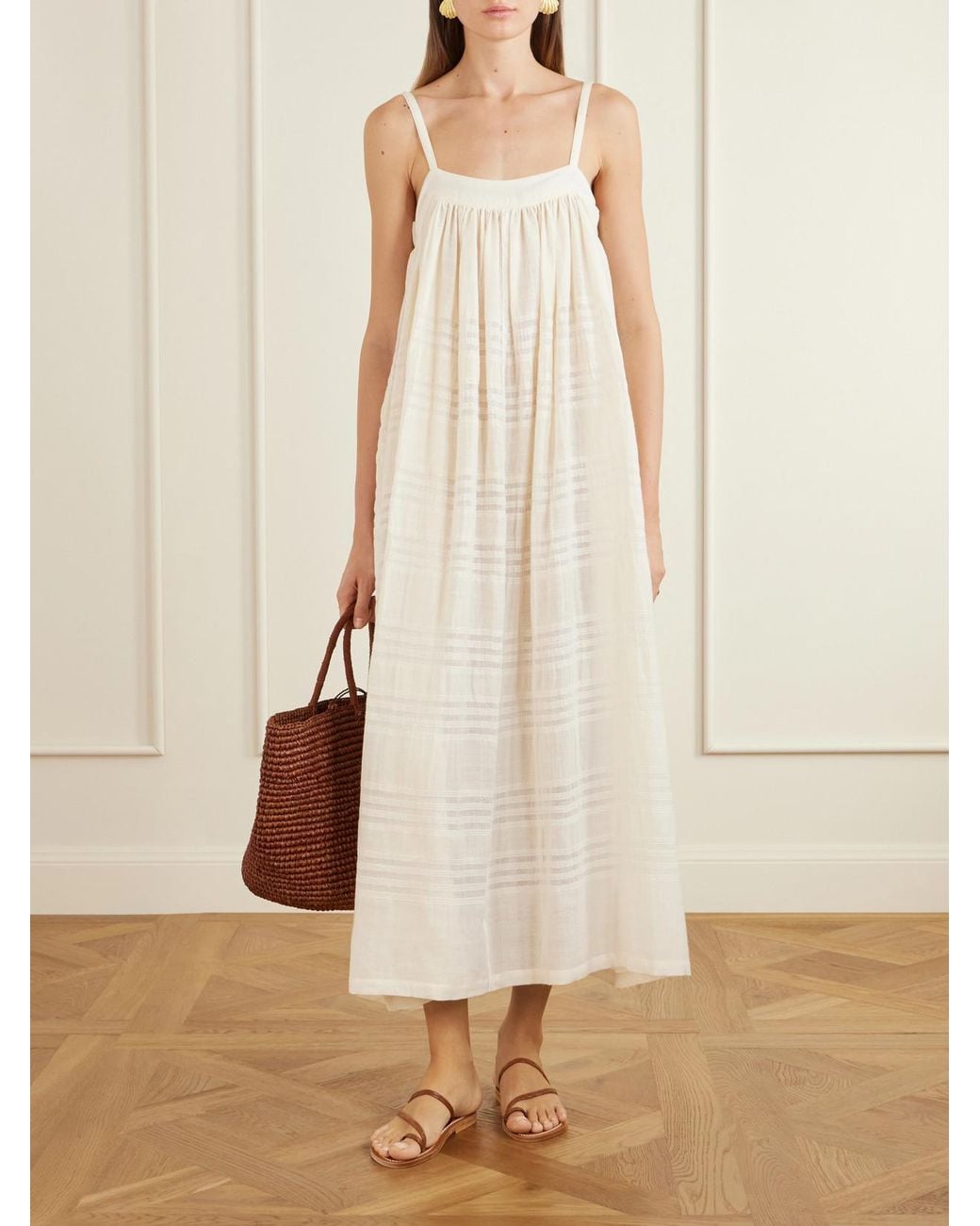 Lemlem White Eda Striped Cotton-Gauze Midi Dress