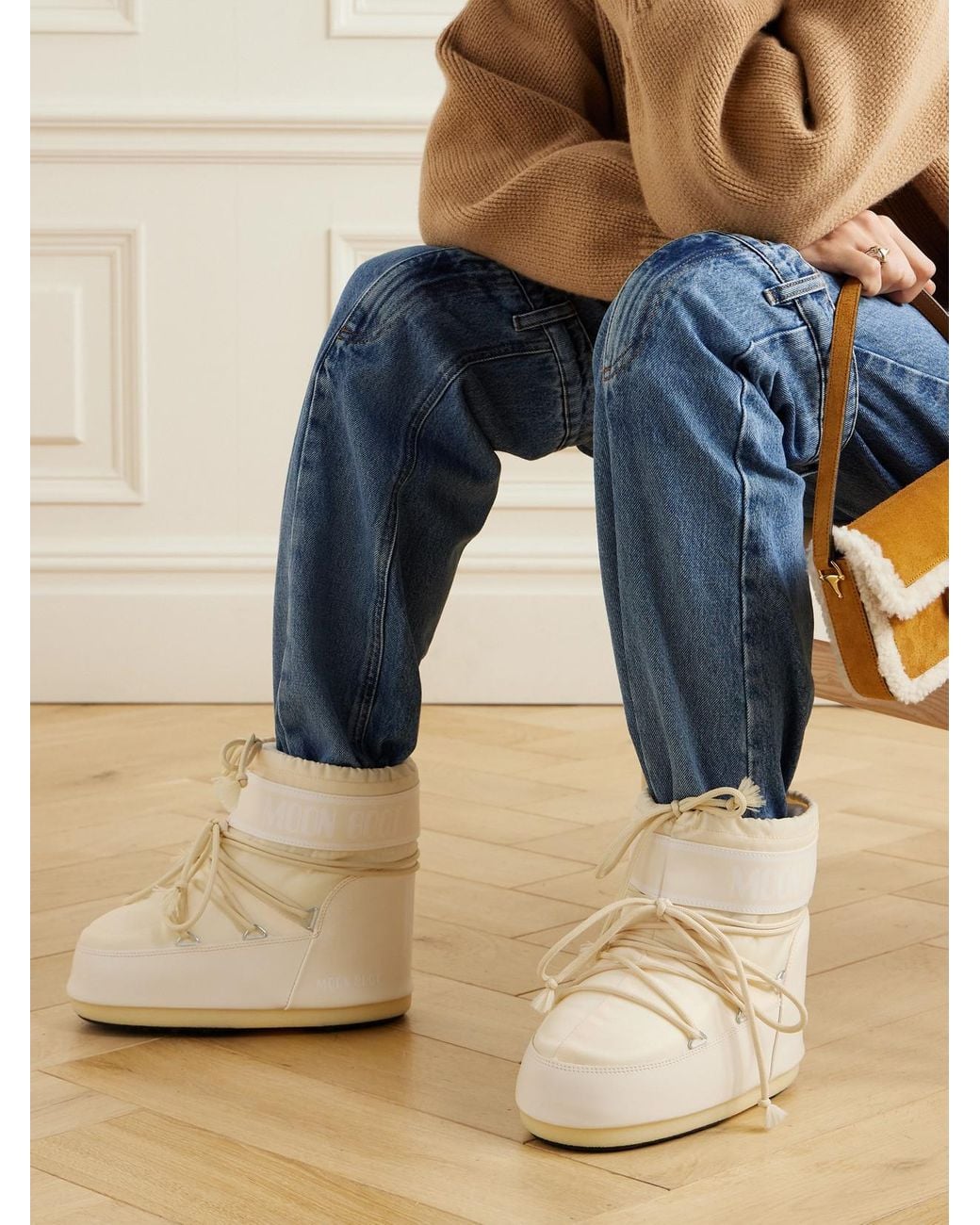 Moon Boot Natural Icon Low Shell And Leather-Like Snow Boots