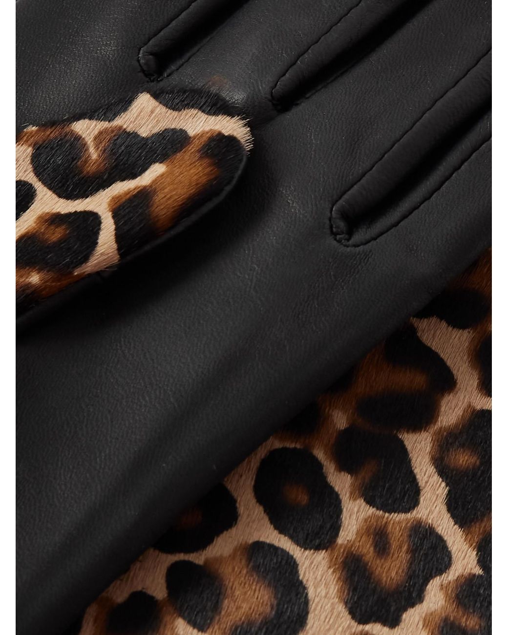 Agnelle Black Susan Leather And Leopard-Print Calf Hair Gloves