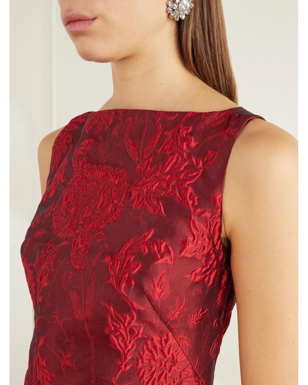 Emilia Wickstead Red Rifer Floral-Cloqué Mini Dress