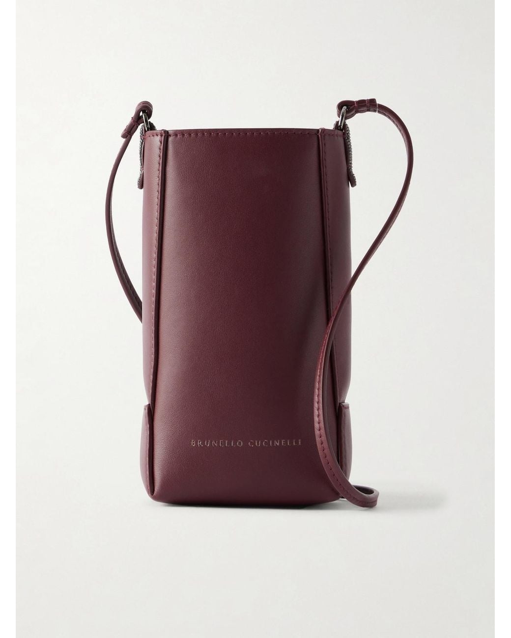 Brunello Cucinelli Purple Bead-Embellished Leather Pouch