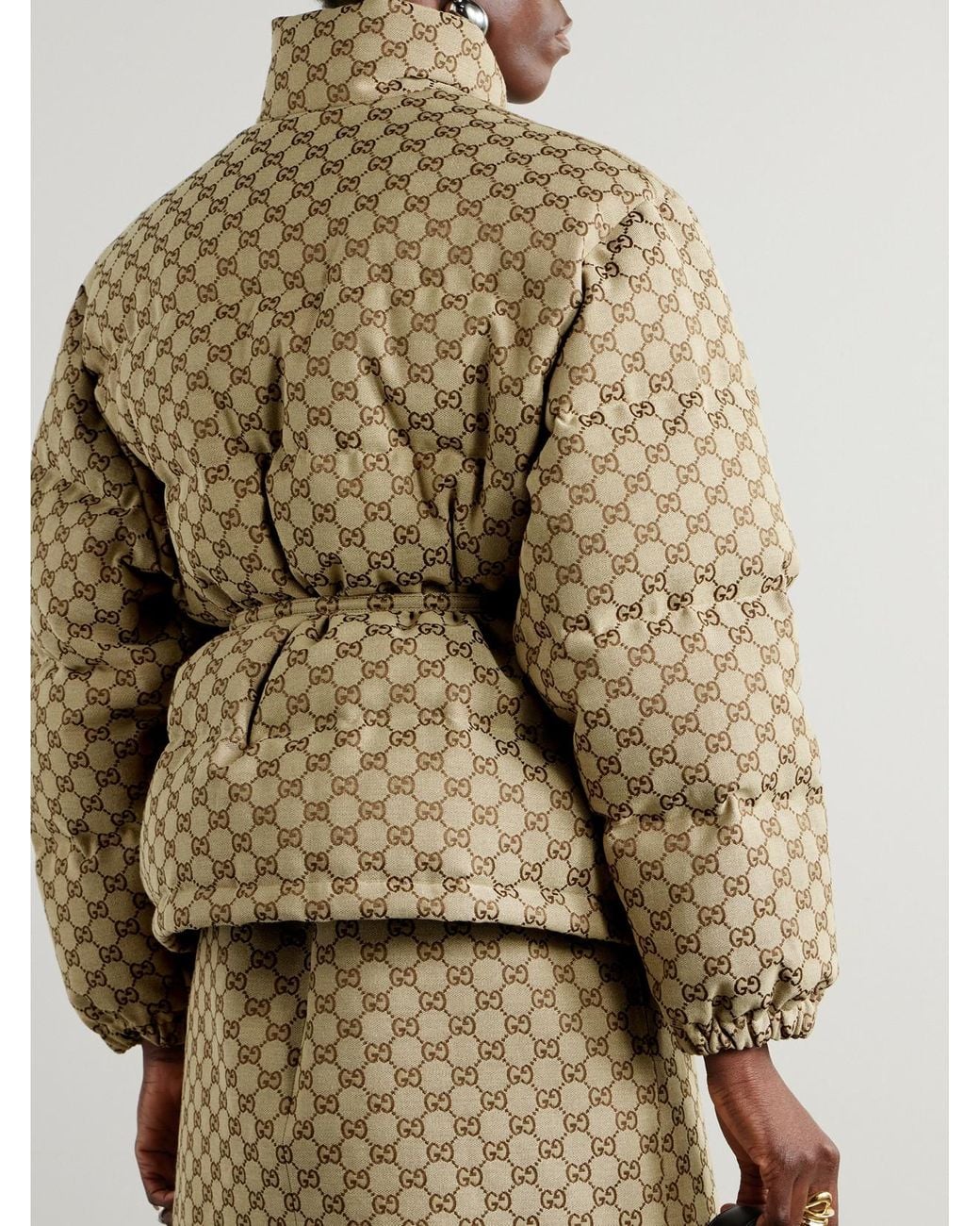 Gucci Metallic Belted Leather-Trimmed Cotton-Blend Canvas Down Jacket