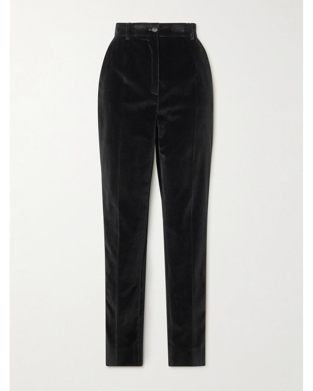 Dolce & Gabbana Black Satin-Trimmed Cotton-Blend Velvet Slim-Leg Pants
