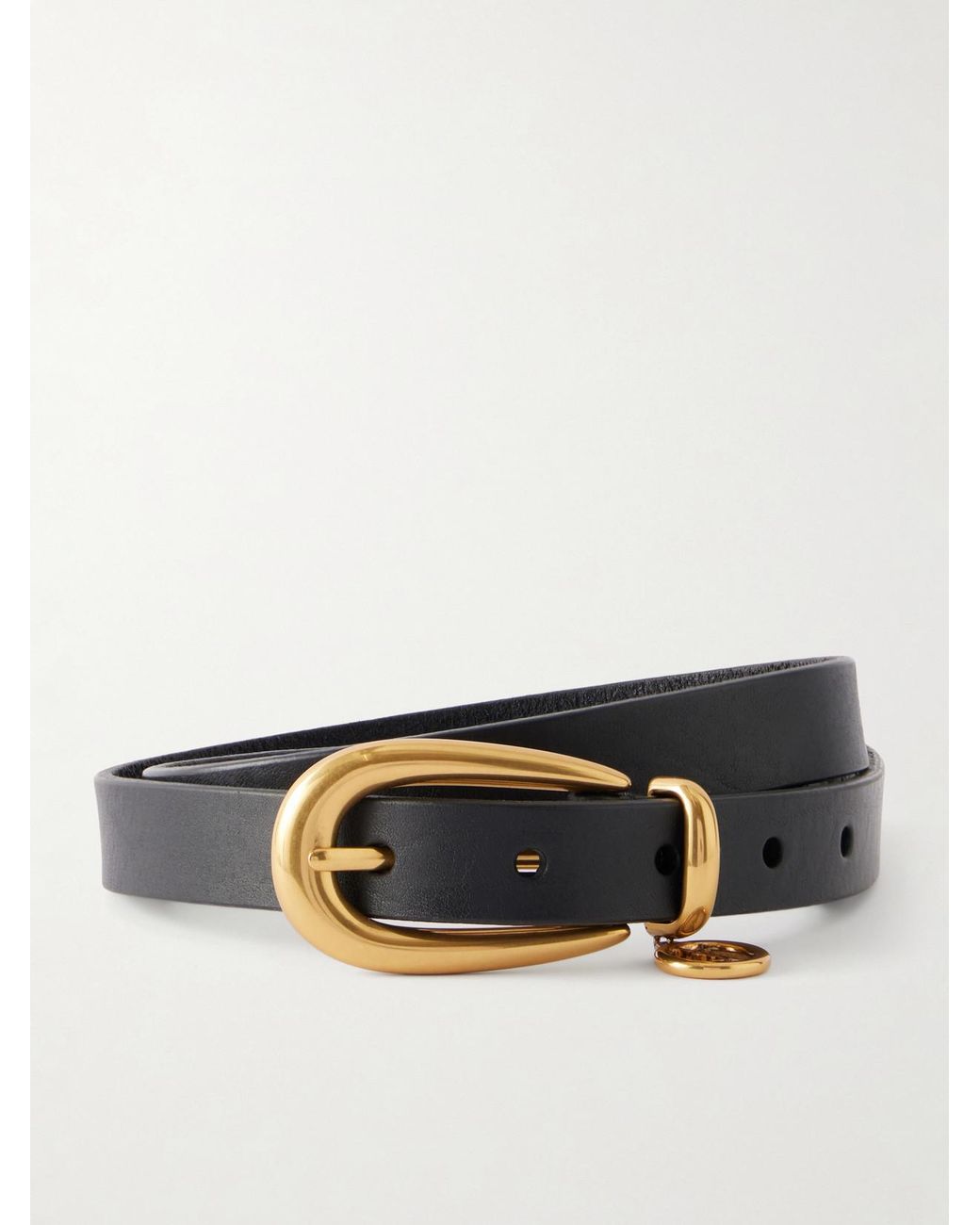 Saint Laurent Black Cassandre-Embellished Leather Belt