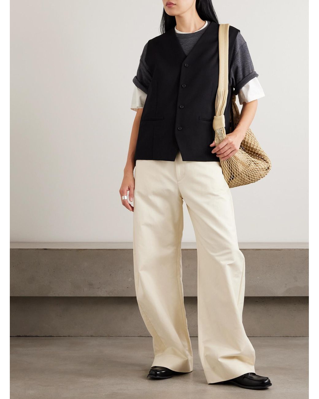Ssstein Black Belted Wool-Gabardine Vest