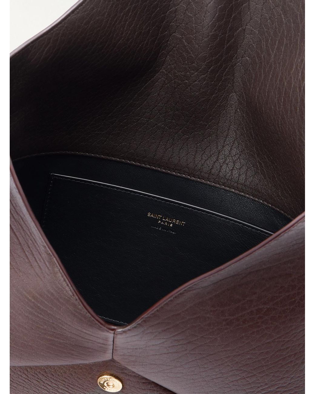 Saint Laurent Gray Cassandre Large Textured-Leather Clutch