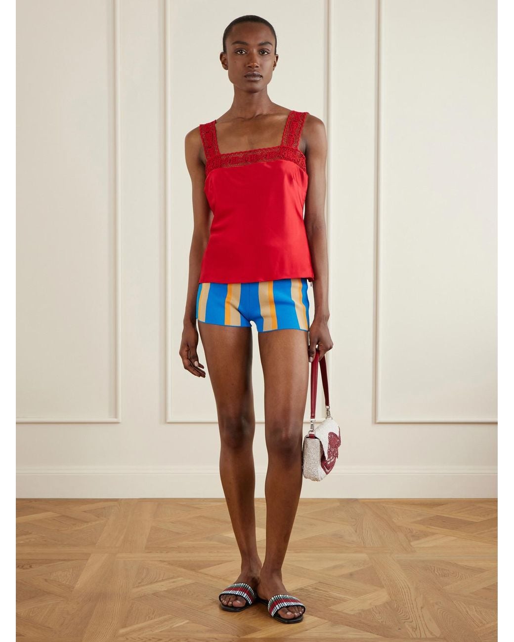 Staud Red Da Adolfo Collection Veronica Silk-Satin Tank