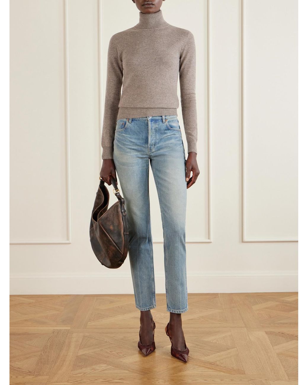 Saint Laurent Natural Cashmere Turtleneck Sweater