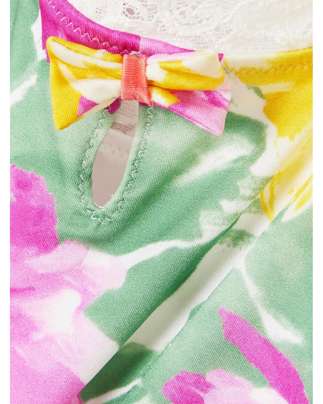 Chloé Gray Lace-Trimmed Floral-Print Swimsuit