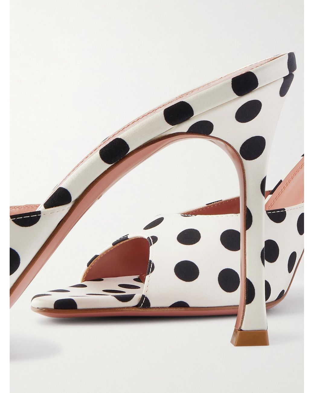 AMINA MUADDI Natural Alexa Polka-Dot Satin Mules