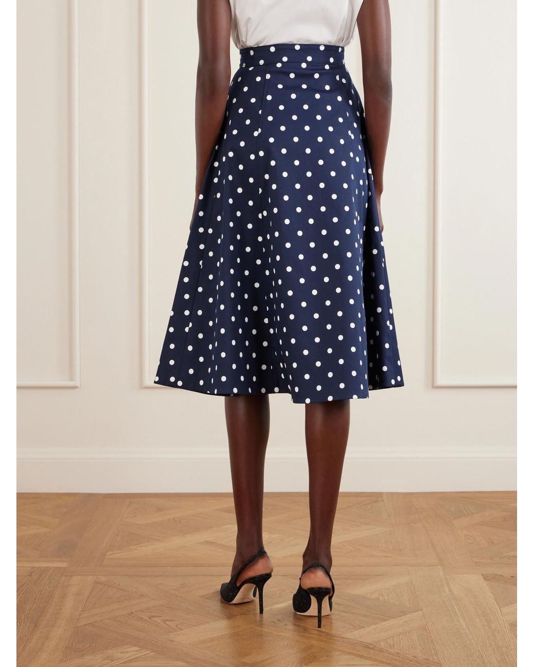 Carolina Herrera Blue Polka-Dot Cotton-Blend Twill Midi Skirt