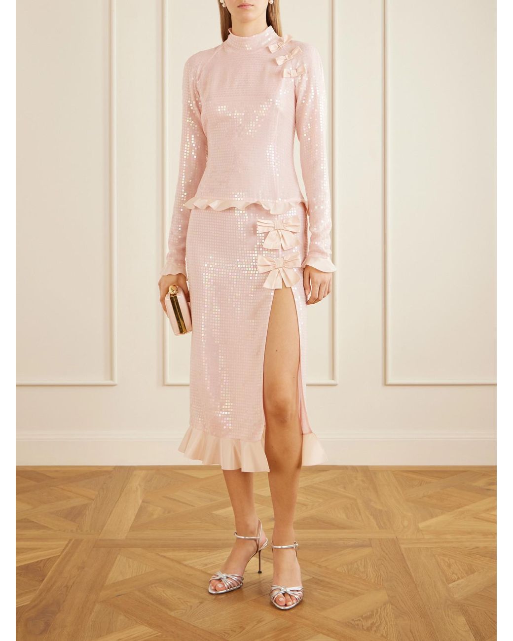 Alessandra Rich Pink Sequin-Embellished Silk-Georgette Midi Dress