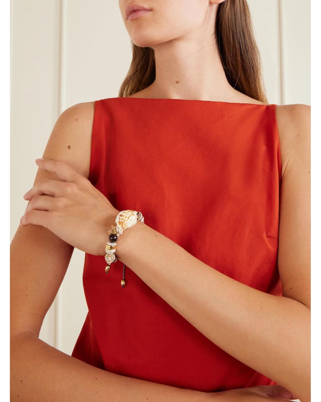 Tohum Design Natural Samsara-Plated, Leather And Seashell Beaded Bracelet