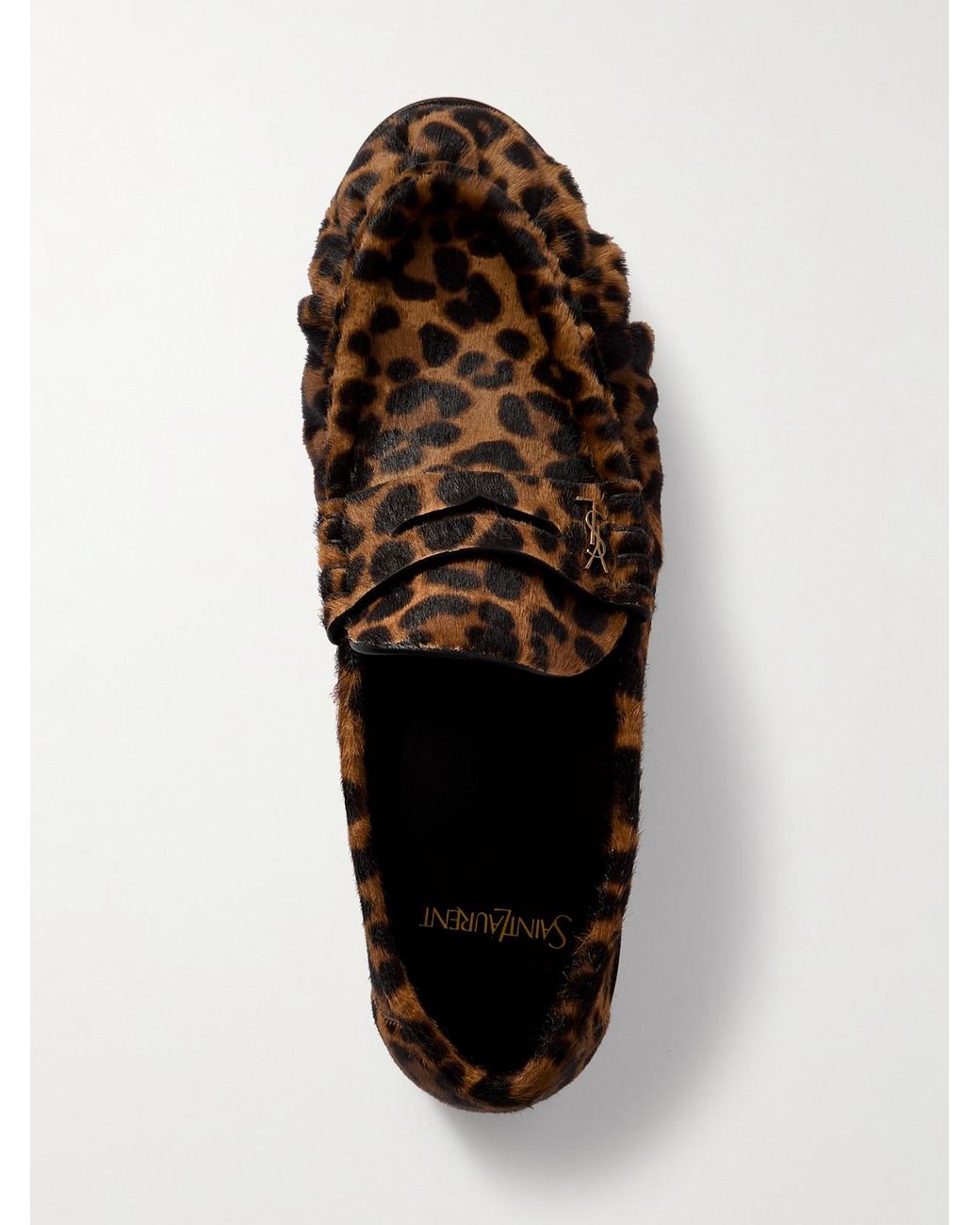 Saint Laurent Brown Leather Leopard Loafers