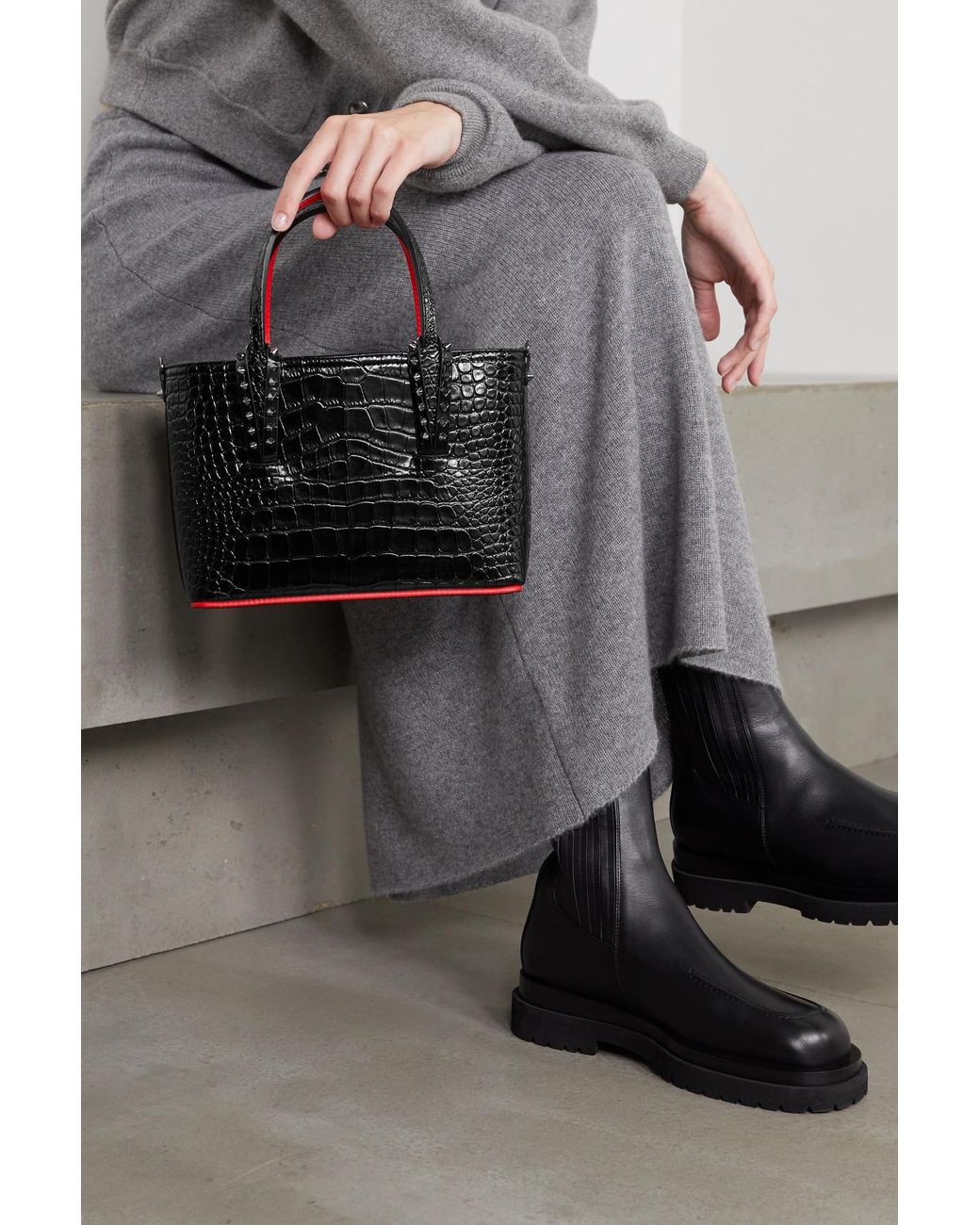 Cabarock mini spiked textured-leather tote