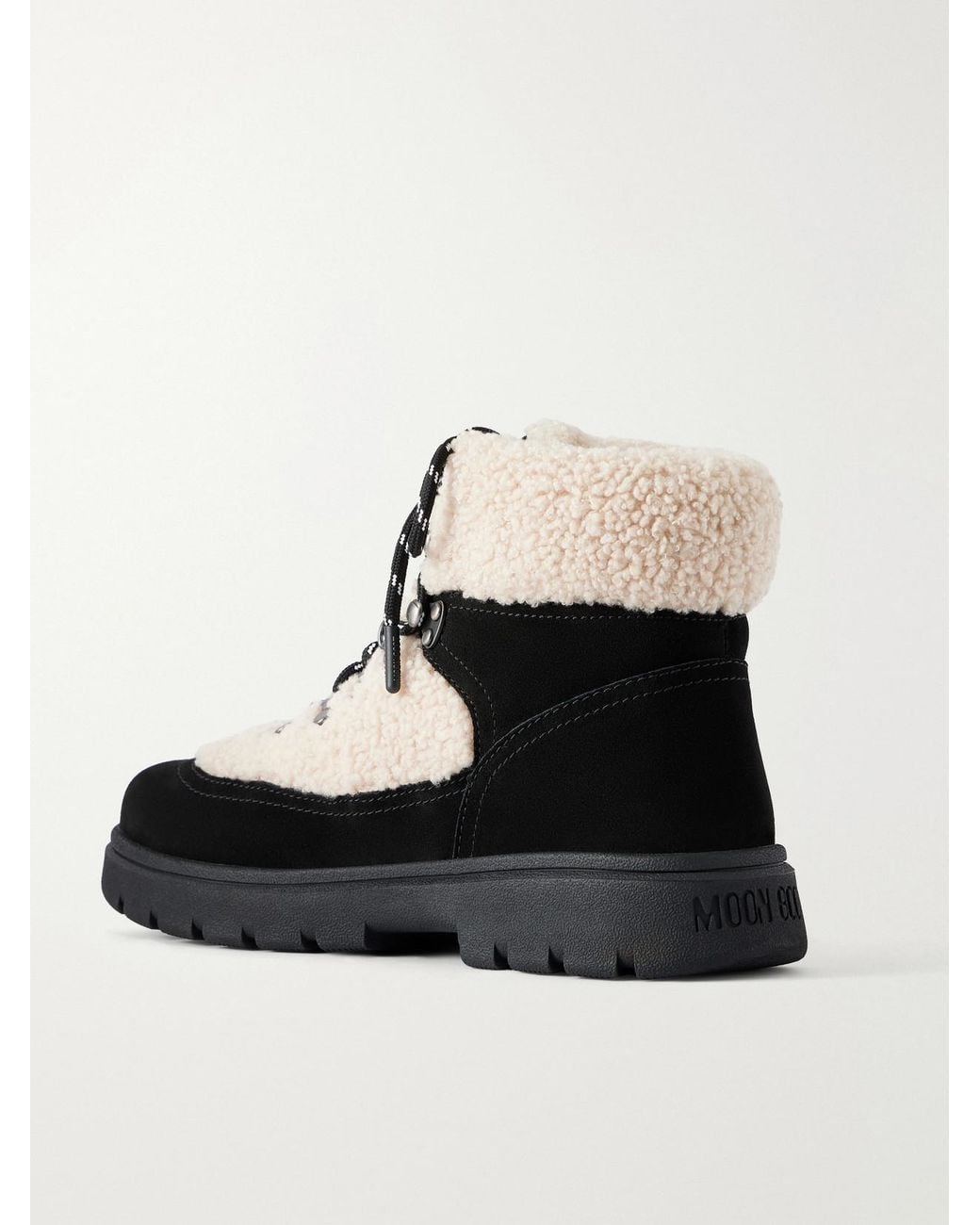 Moon Boot Black Combat Fleece-Trimmed Suede Ankle Boots