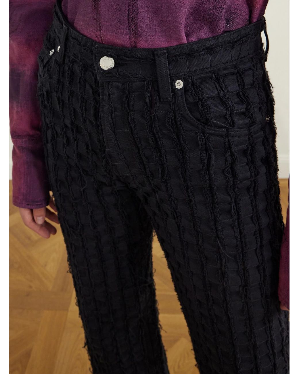 Haikure Blue Star Bull Stripe Distressed High-Waist Straight-Leg Jeans