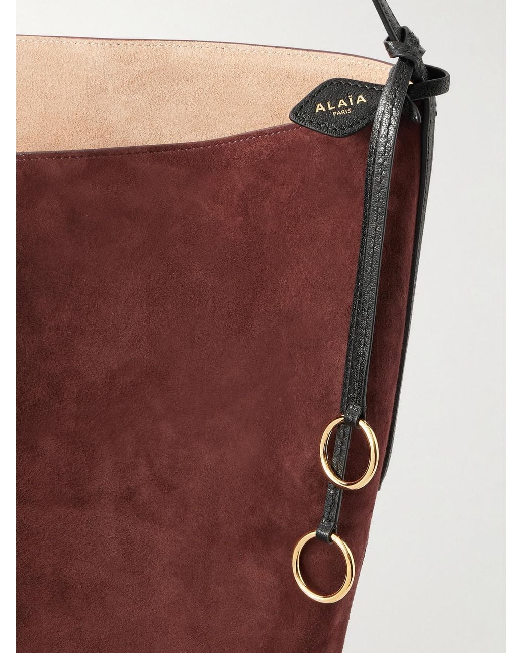 Alaïa Red Hip Large Logo-Detailed Leather-Trimmed Suede Bucket Bag