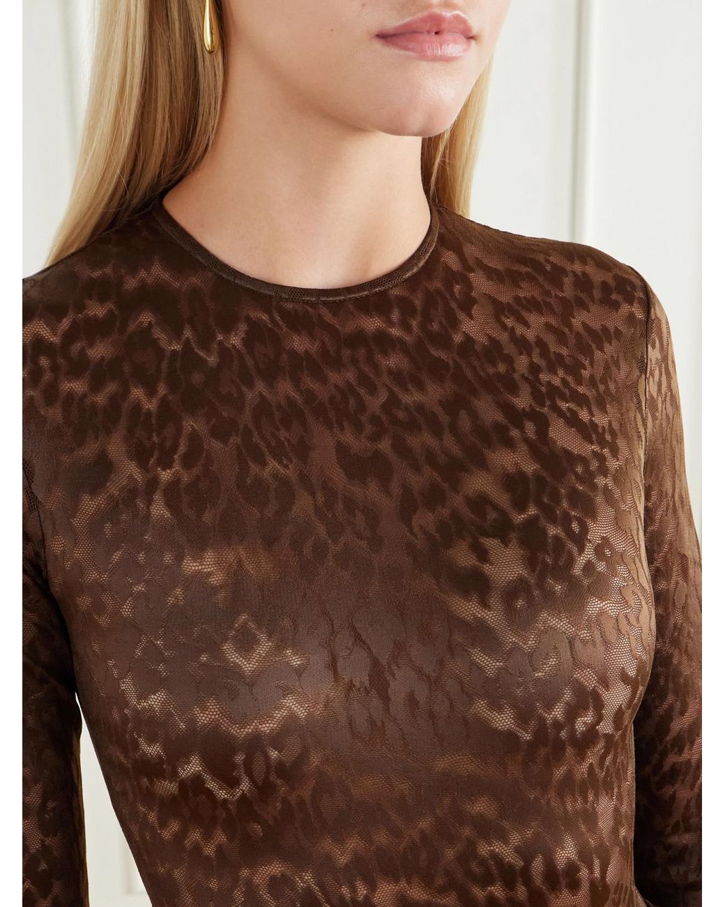Alex Perry Brown Leopard-Print Stretch-Lace Bodysuit
