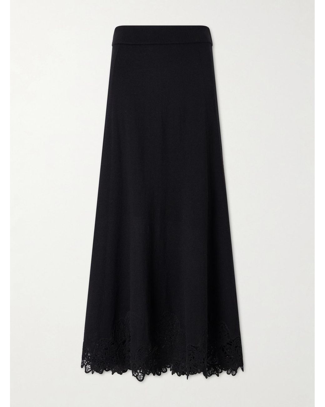Zimmermann Black Valiant Lace-Trimmed Wool Midi Skirt