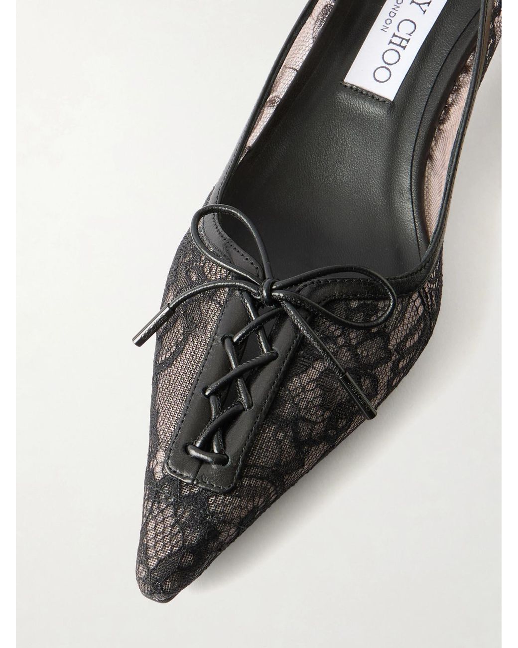 Jimmy Choo Black Scarlett 50 Leather-Trimmed Lace Pumps