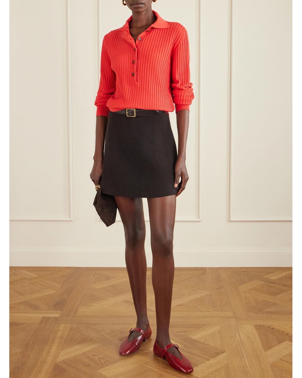 Blazé Milano Red Alegria Cable-Knit Cotton And Silk-Blend Polo Sweater