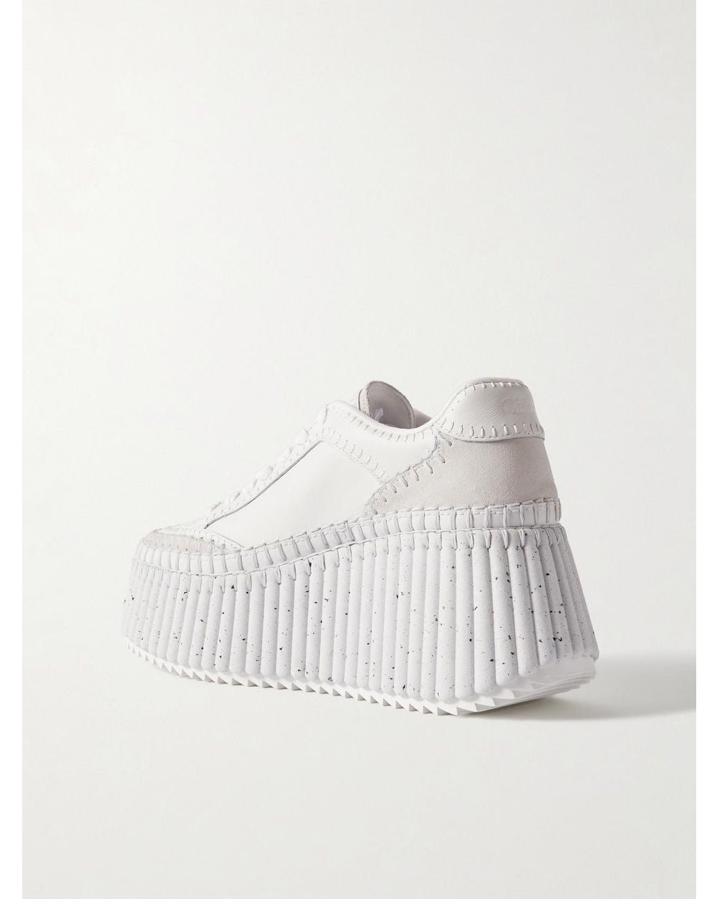 Chloé Natural Nama Suede-Trimmed Leather Platform Sneakers