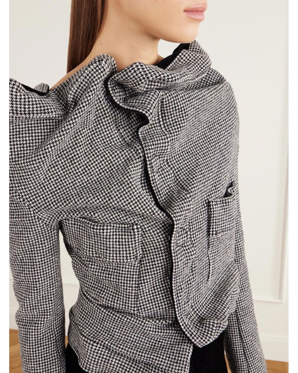 Junya Watanabe Gray Asymmetric Houndstooth Wool-Blend Jacket