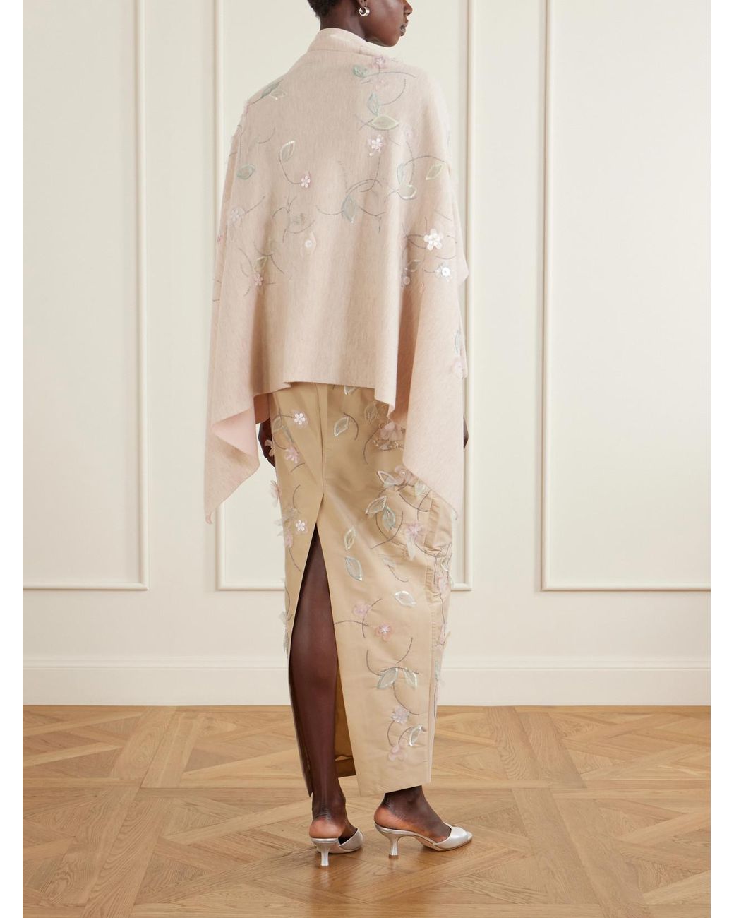 BERNADETTE Natural Shirene Embellished Embroidered Cashmere-Blend Cape