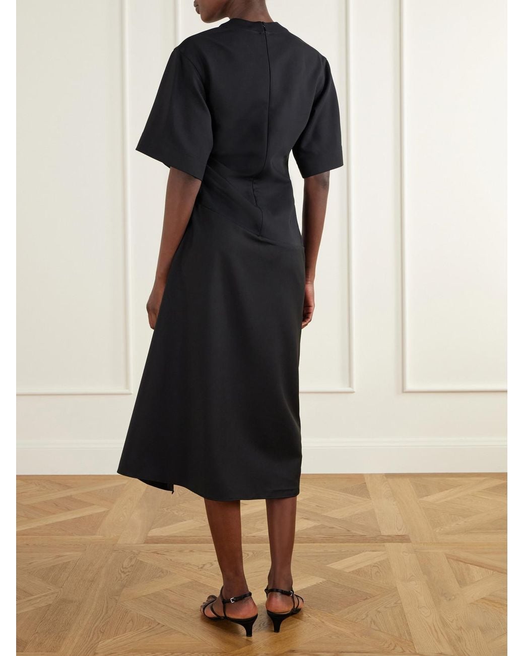 Rohe Black Gathered Crepe Midi Dress
