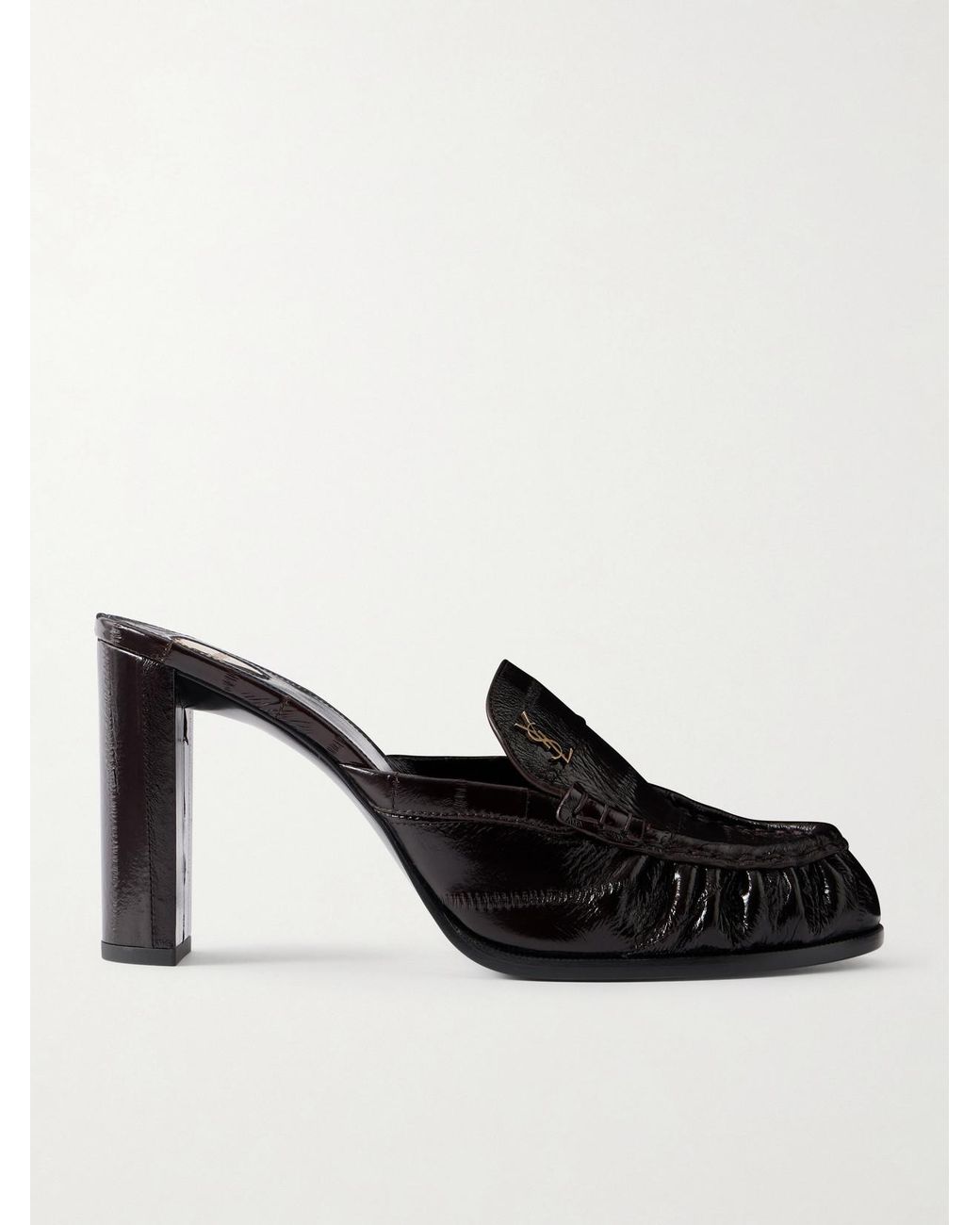 Saint Laurent Black Le Loafer Cassandre-Embellished Eel Mules