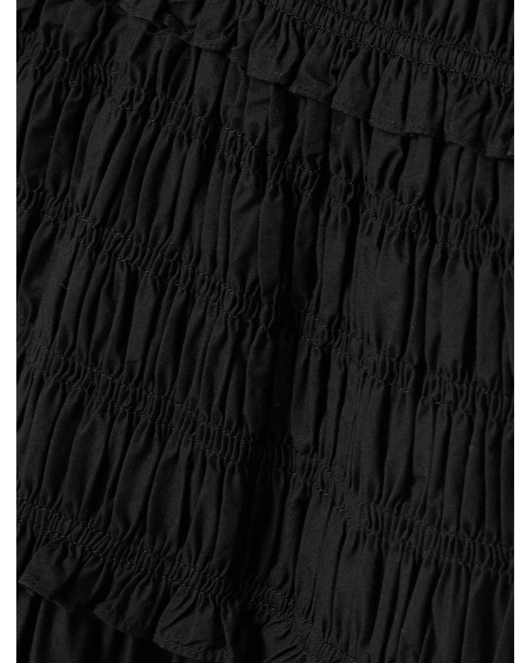 Doen Black Marianne Shirred Organic Cotton-Poplin Midi Dress