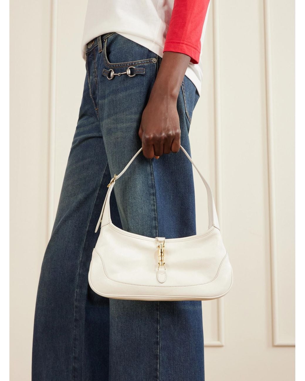Gucci White Jackie 1961 Slim Textured-Leather Shoulder Bag