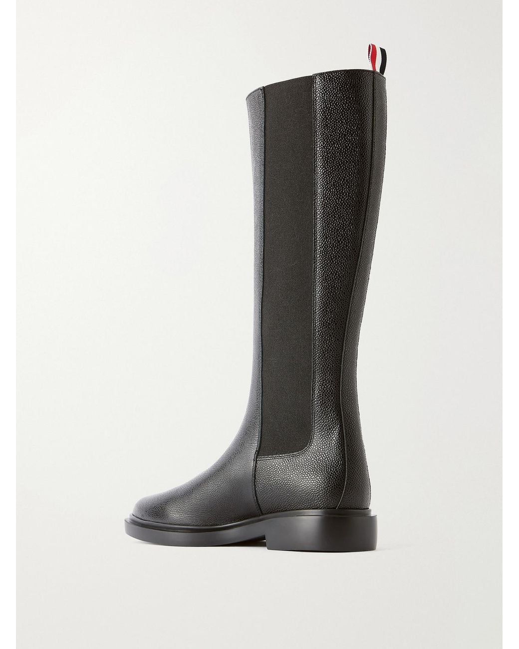 Thom Browne Black Striped Full-Grain Leather Knee Boots