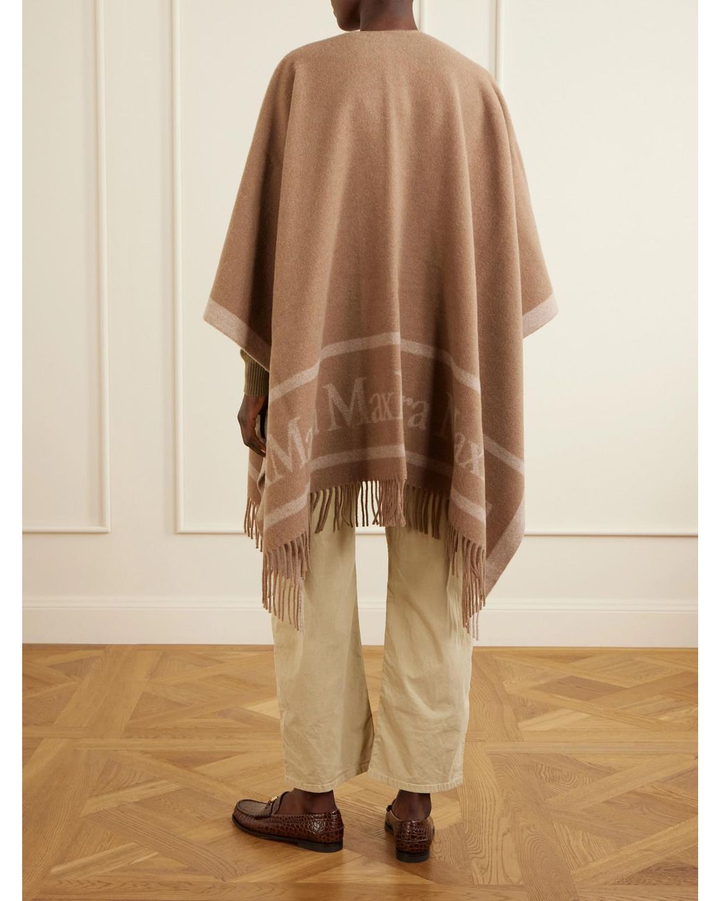 Max Mara Natural Hilde Fringed Wool-Jacquard Cape