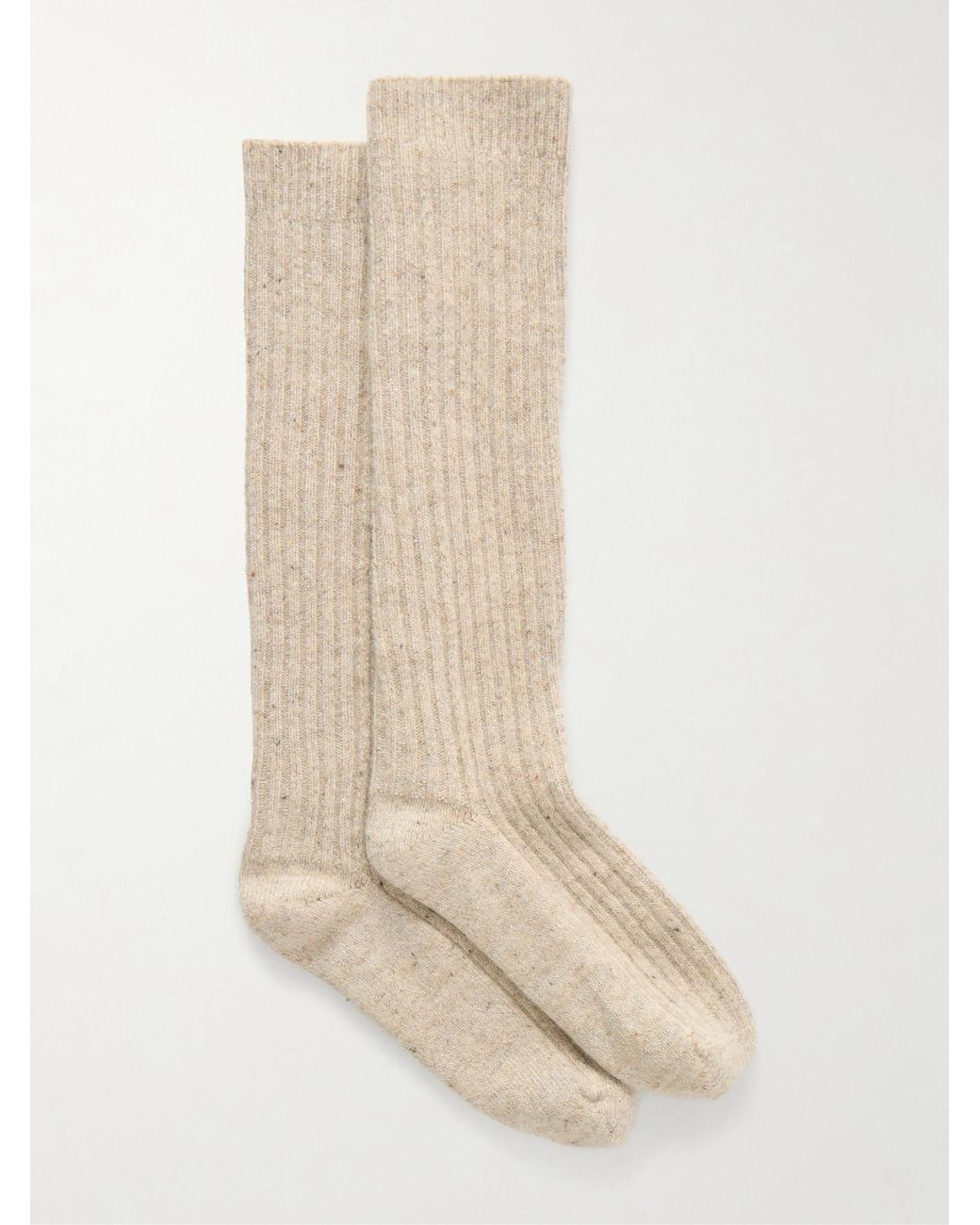 Brunello Cucinelli Natural Ribbed-Knit Socks