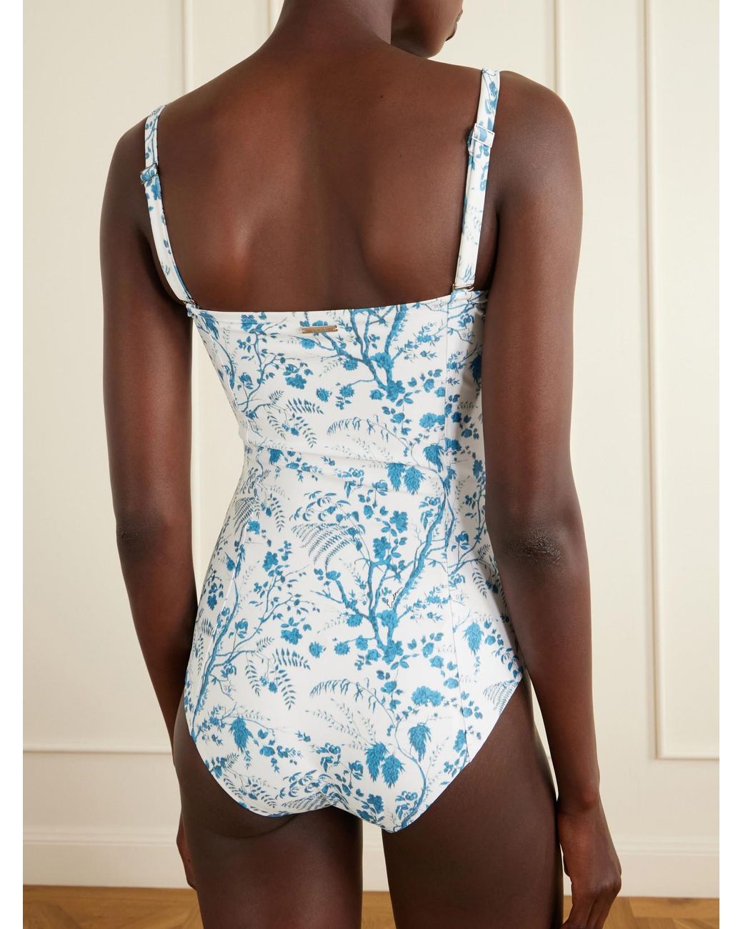 Erdem Blue Floral-Print Swimsuit