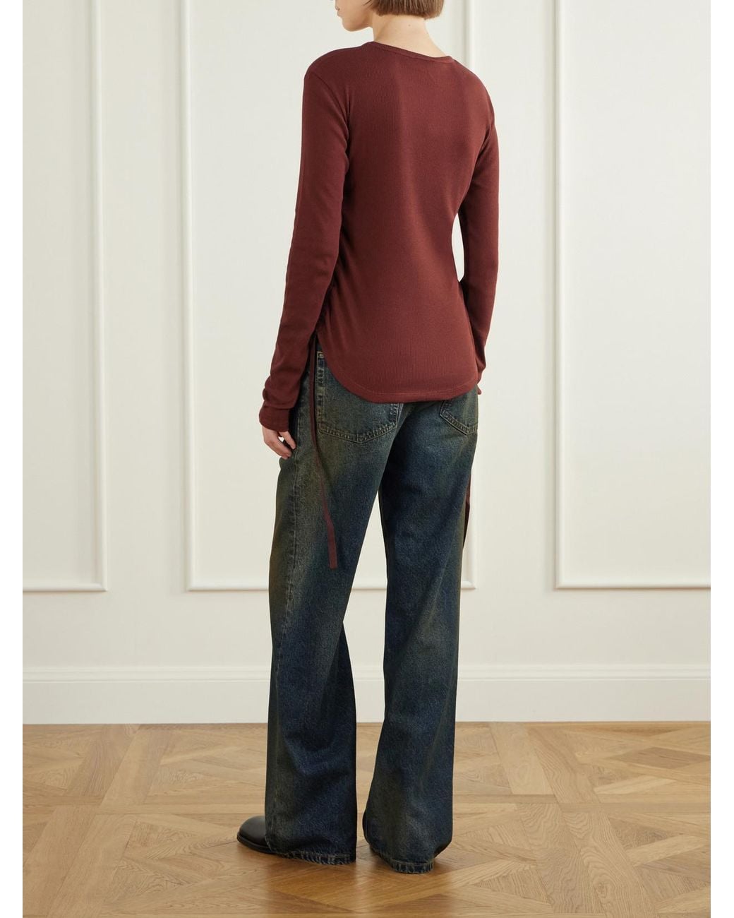Ann Demeulemeester Dot Gathered Ribbed Cotton T-Shirt