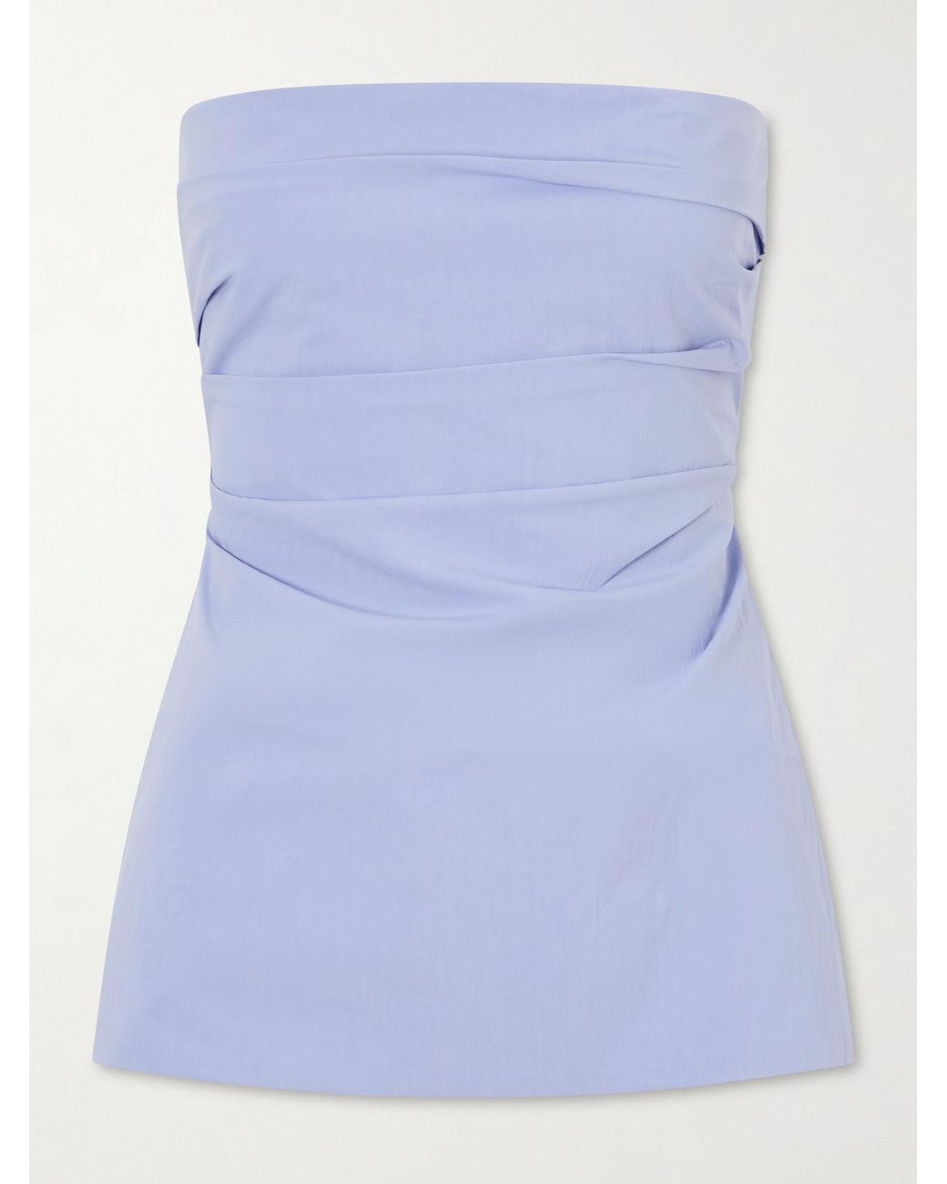 St. Agni Blue Strapless Cotton-Blend Poplin Top