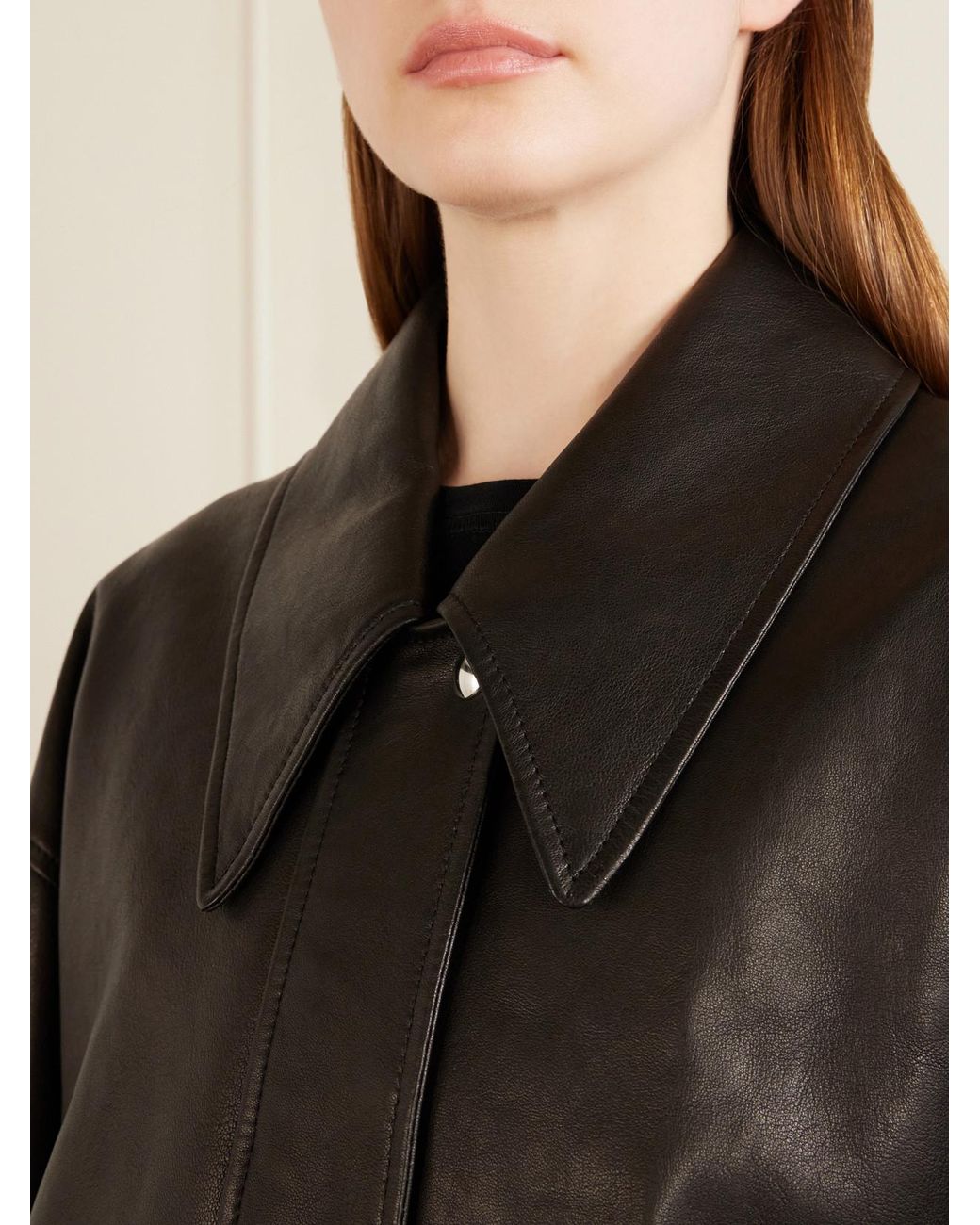 Khaite Black Shelman Leather Bomber Jacket