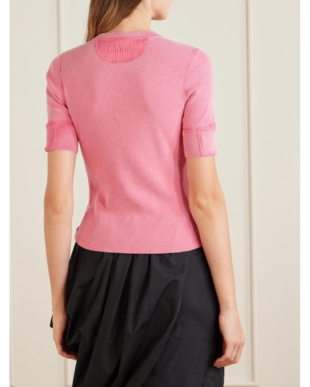 Chloé Pink Ribbed Cotton-Jersey T-Shirt