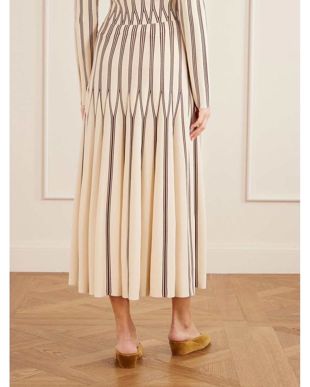 Zimmermann Natural Valiant Striped Knitted Midi Skirt