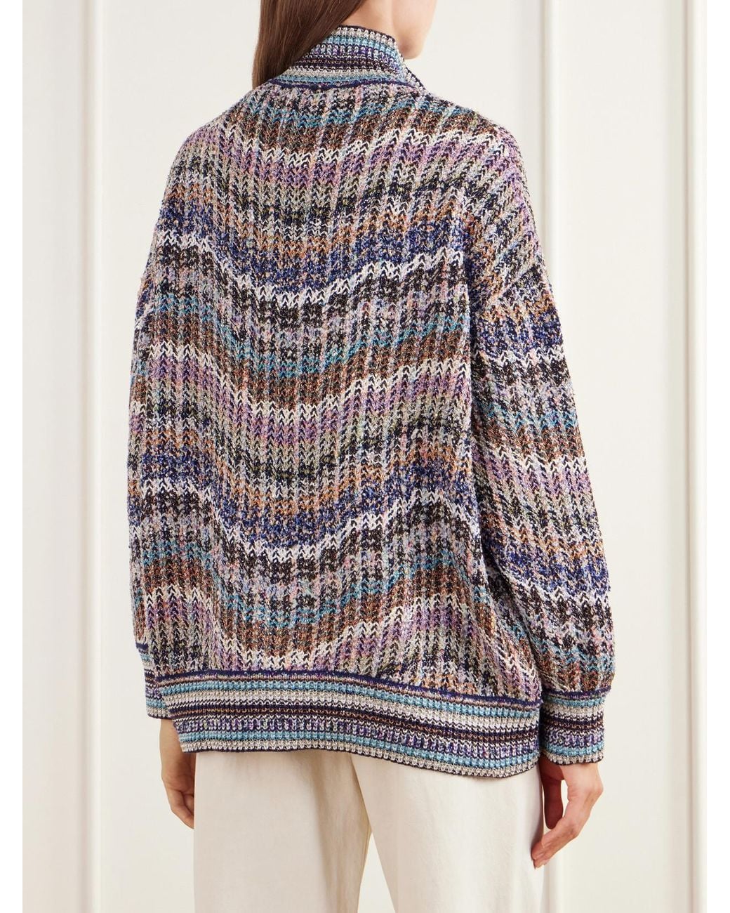 Missoni Gray Striped Metallic Crochet-Knit Cardigan