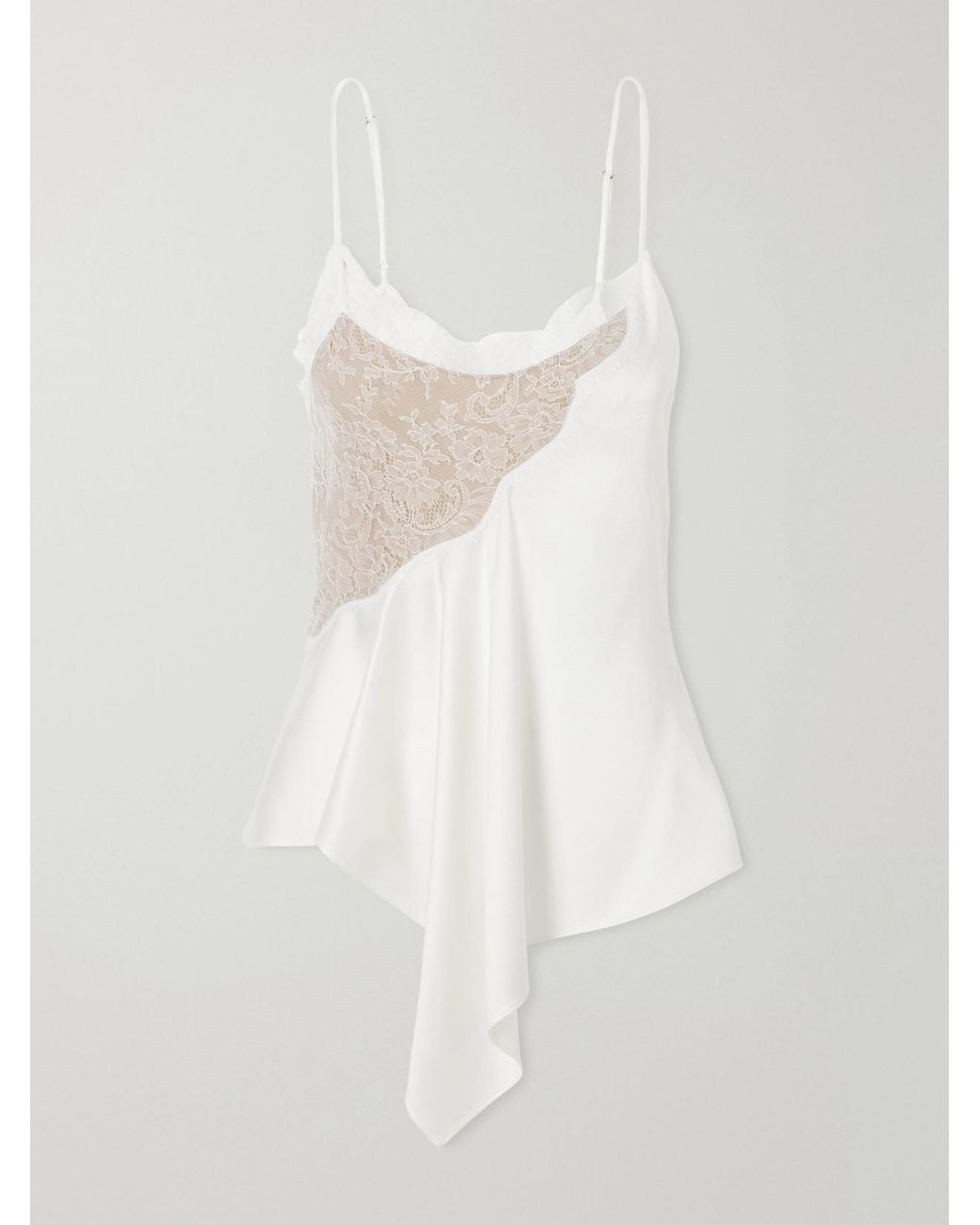 Stella McCartney White Lace-Trimmed Satin Cami