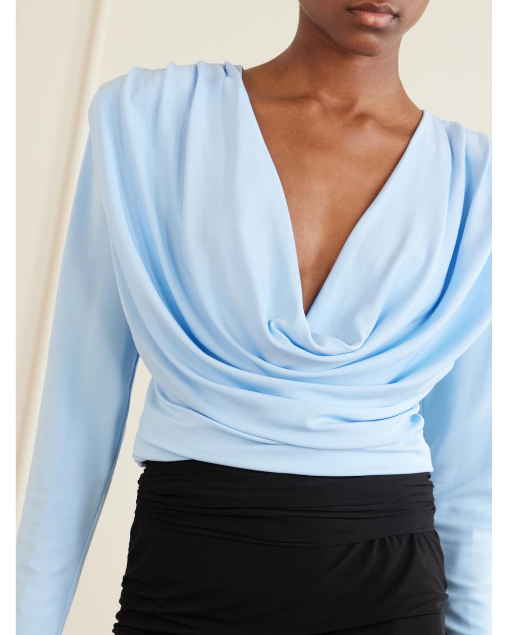 Wardrobe NYC Blue Draped Crepe-Jersey Top